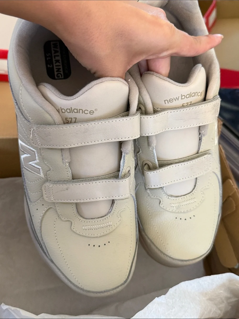 New Balance 577 V1 Bone 10.5 Wide Hook and Loop Sneaker